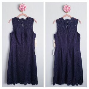 Eliza‎ J Navy High Neck Lace Sheath Dress